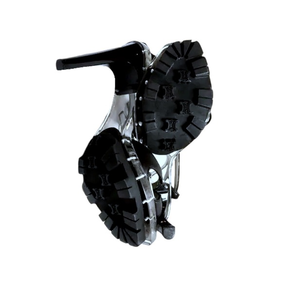 Celine Vintage Lucite Acrylic Strappy Silk and Leather Bootie High Heel Platform - Picture 9 of 11